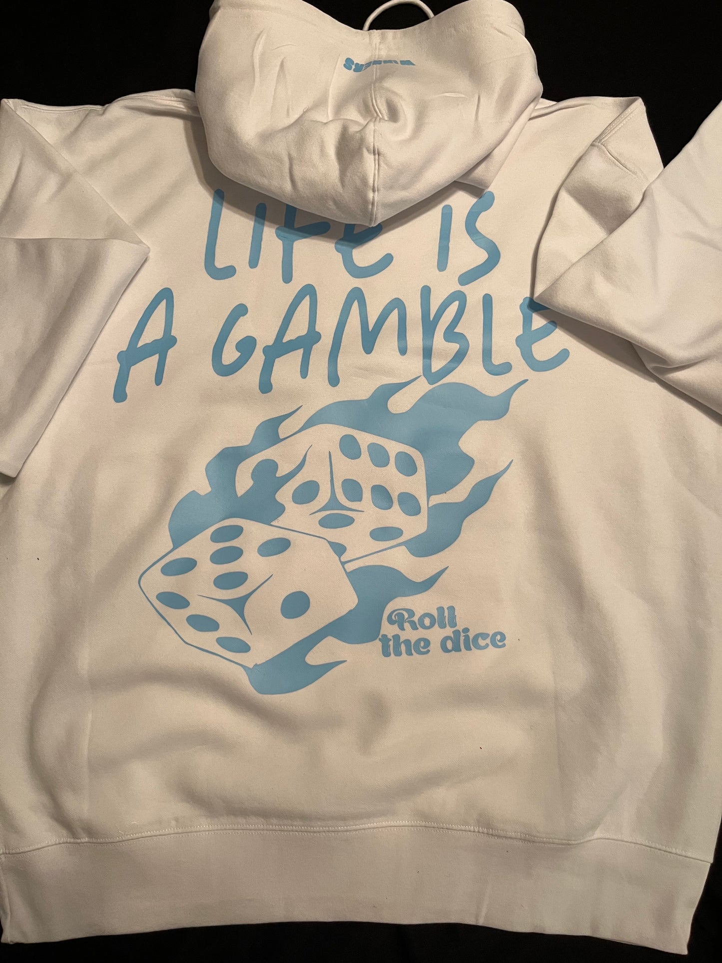 White & Sky Blue “Life is a gamble” Hoodie