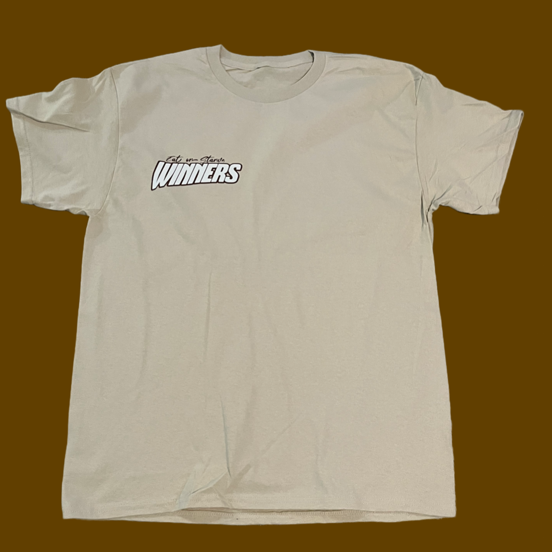 Tan & brown “Eat or Starve” logo shirt