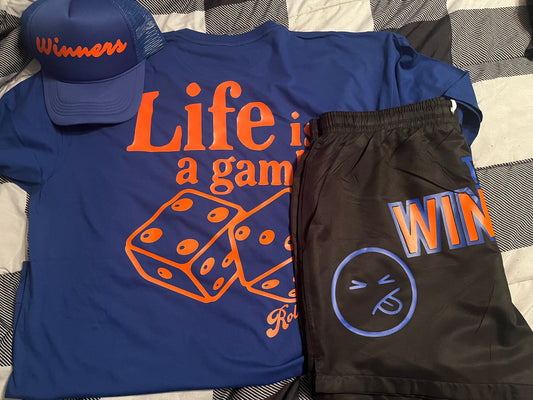 Royal Blue & Orange “Life is a gamble” short set