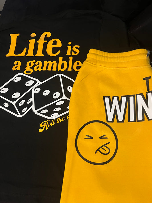 Blk/Yellow & White “Life is a gamble” Short set