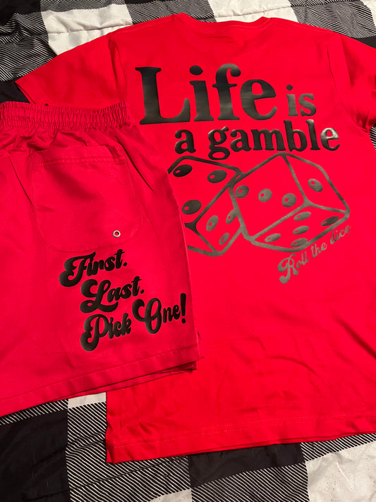 Red & Blk “Life is a gamble” short set