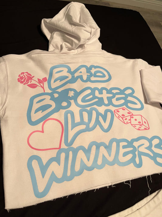 White/Sky Blue & Pink “BBLW” Crop Tops hoodie