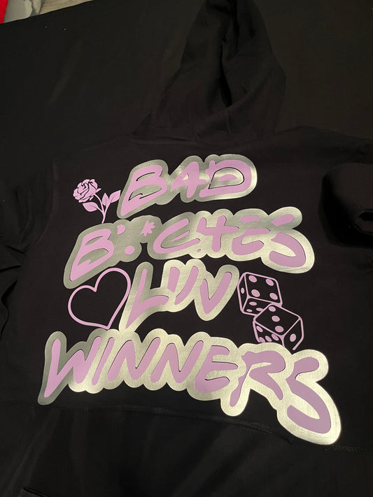 Blk/Silver & Lavender Crop Top “BBLW” Hoodie