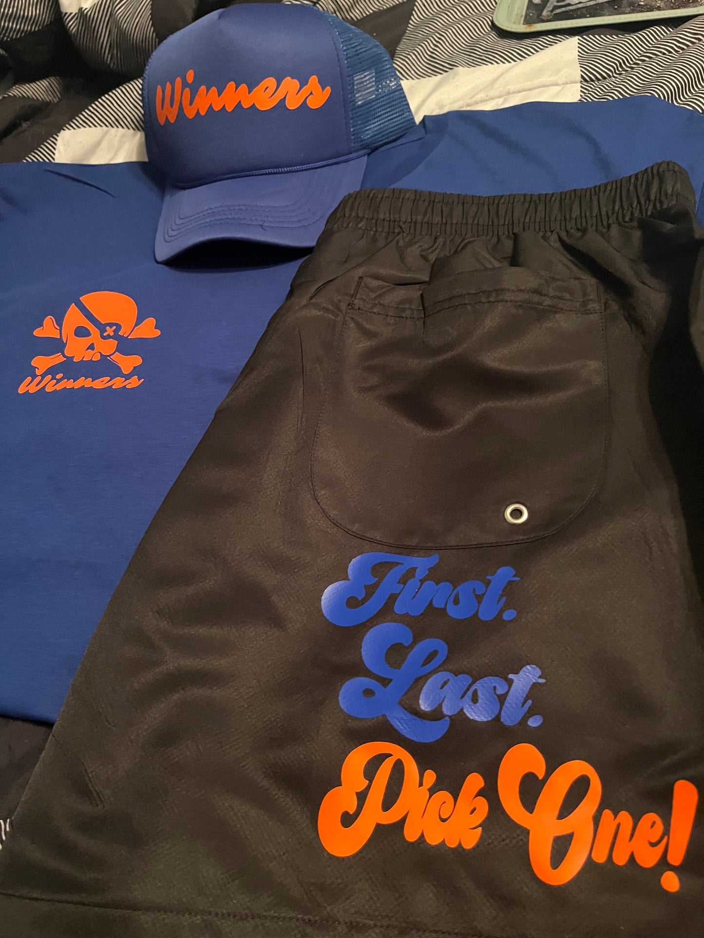 Royal Blue & Orange “Life is a gamble” short set