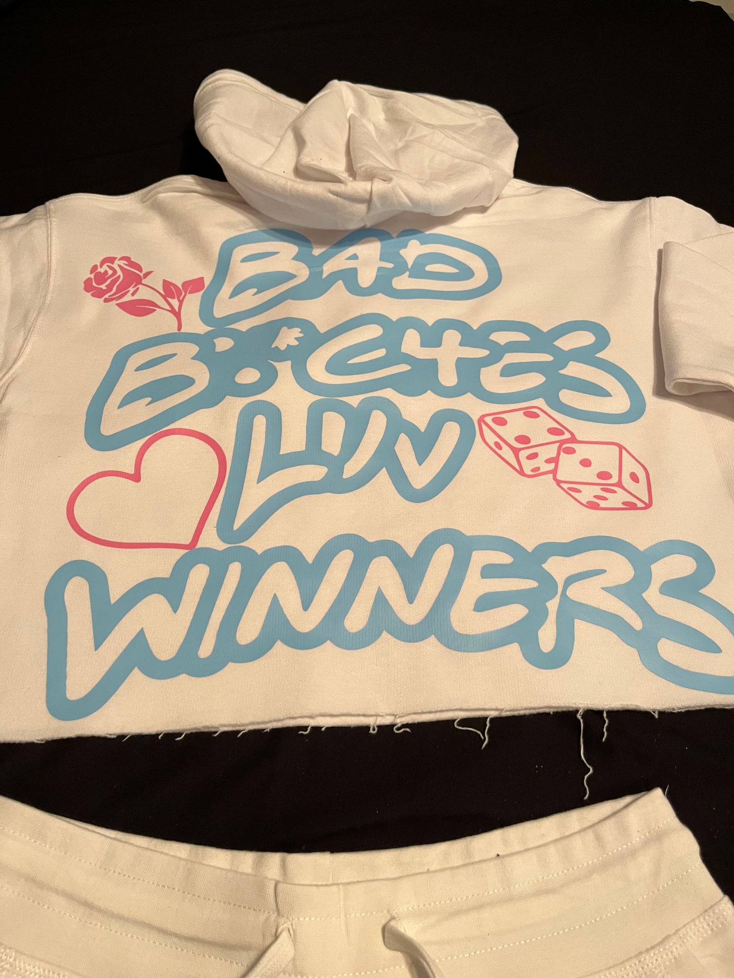 White/Sky Blue & Pink “BBLW” Crop Tops hoodie