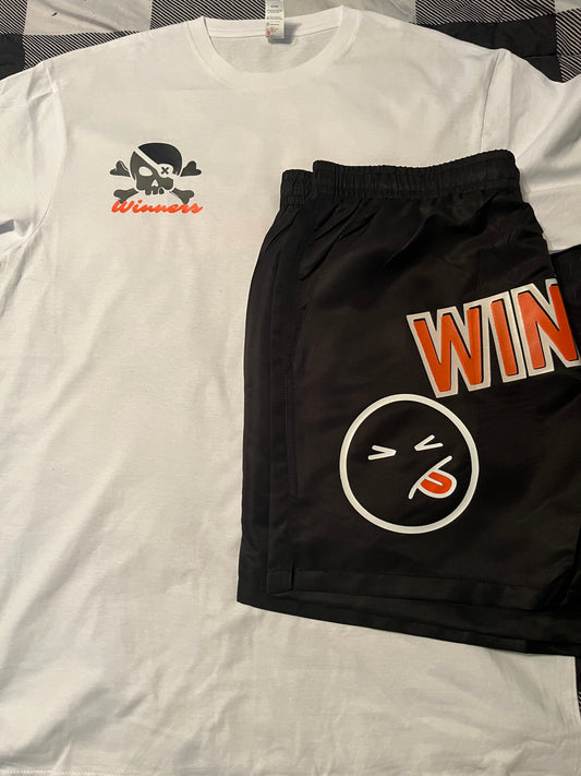 White & Blk/ Orange“Life is a gamble” short set